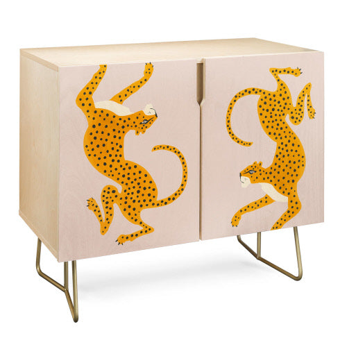 Leopard Race Pink Credenza with Birch & Gold Aston Legs