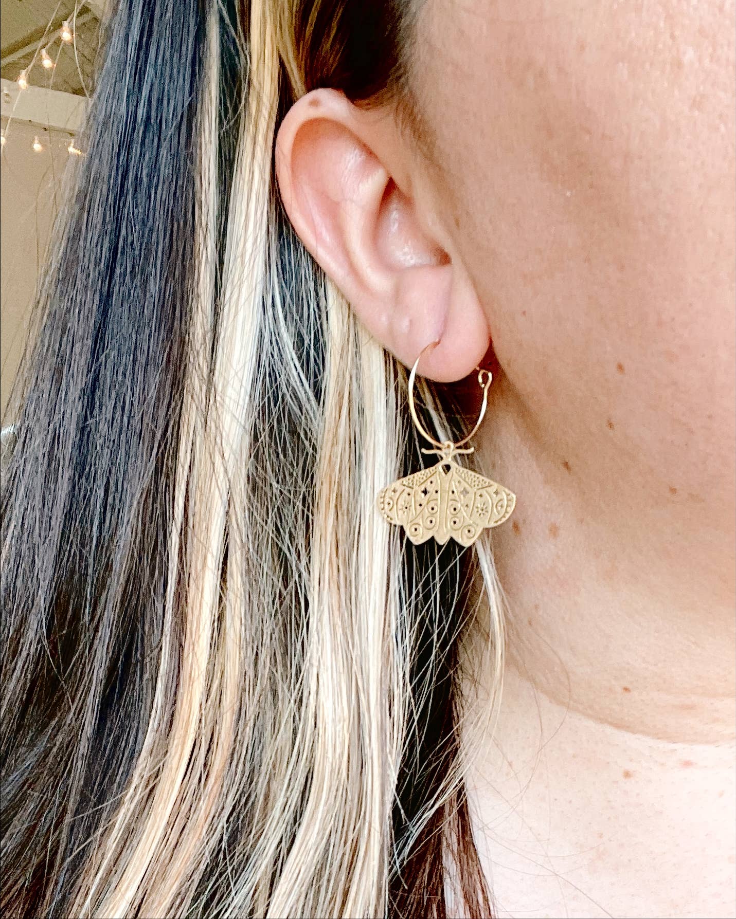 Gold Moth Hoop Earrings