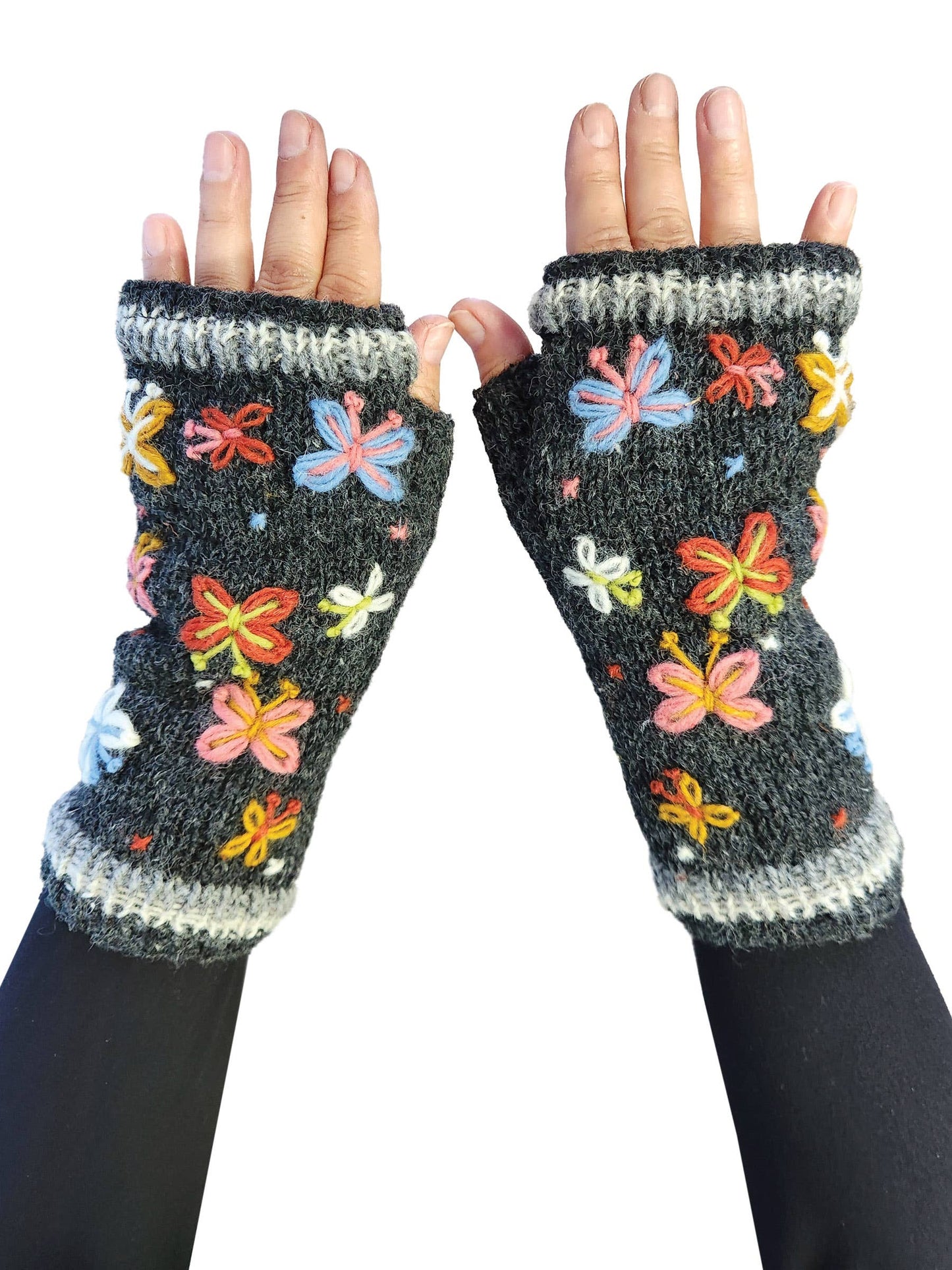 Handmade Knit Fingerless Gloves Butterflies