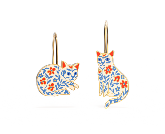 Floral Cats Earrings