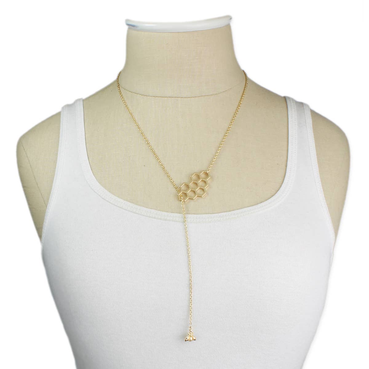 Honeycomb & Bee Gold Lariat Necklace