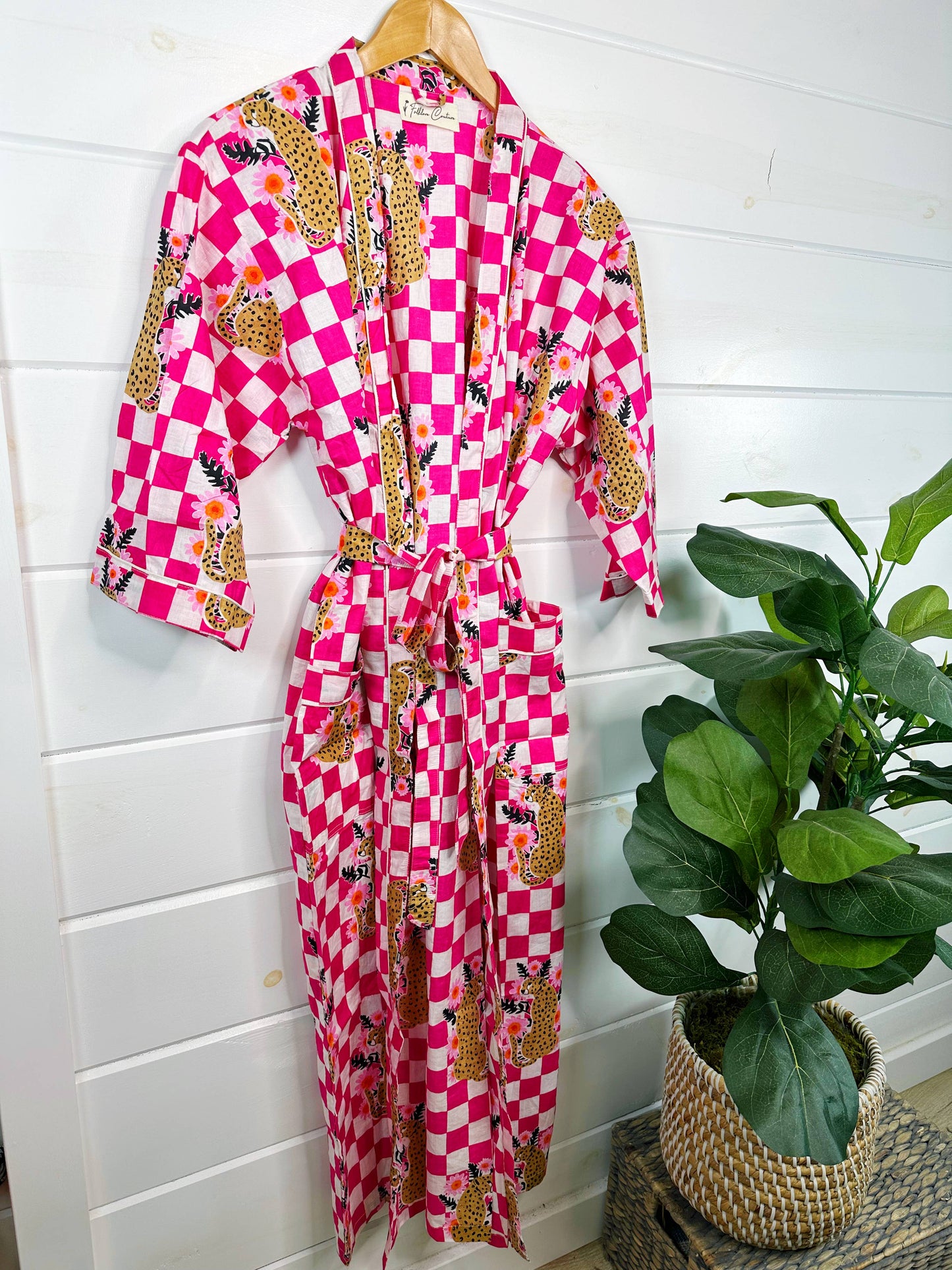 Checkered Pink Jaguar Women's Robe