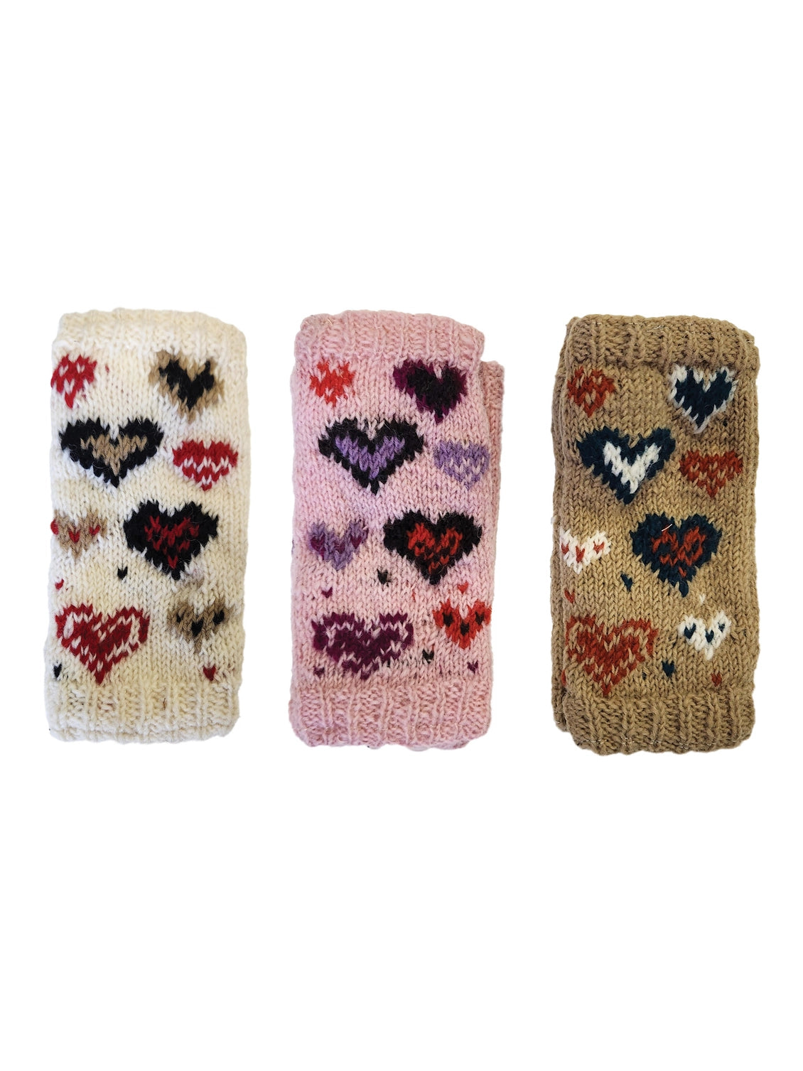 Handmade Knit Fingerless Gloves Hearts