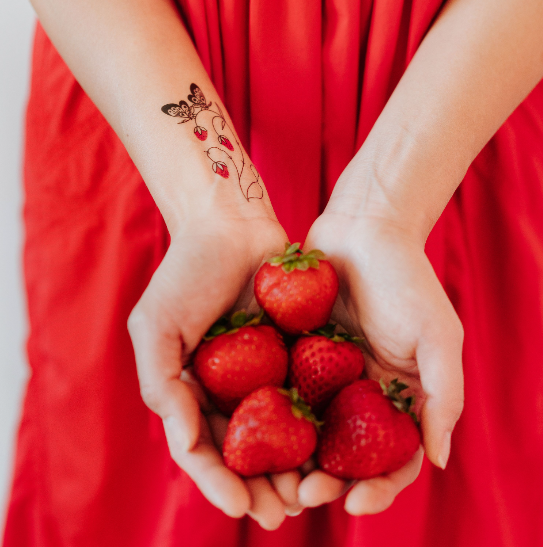 Strawberry Branch Tattoo Pair