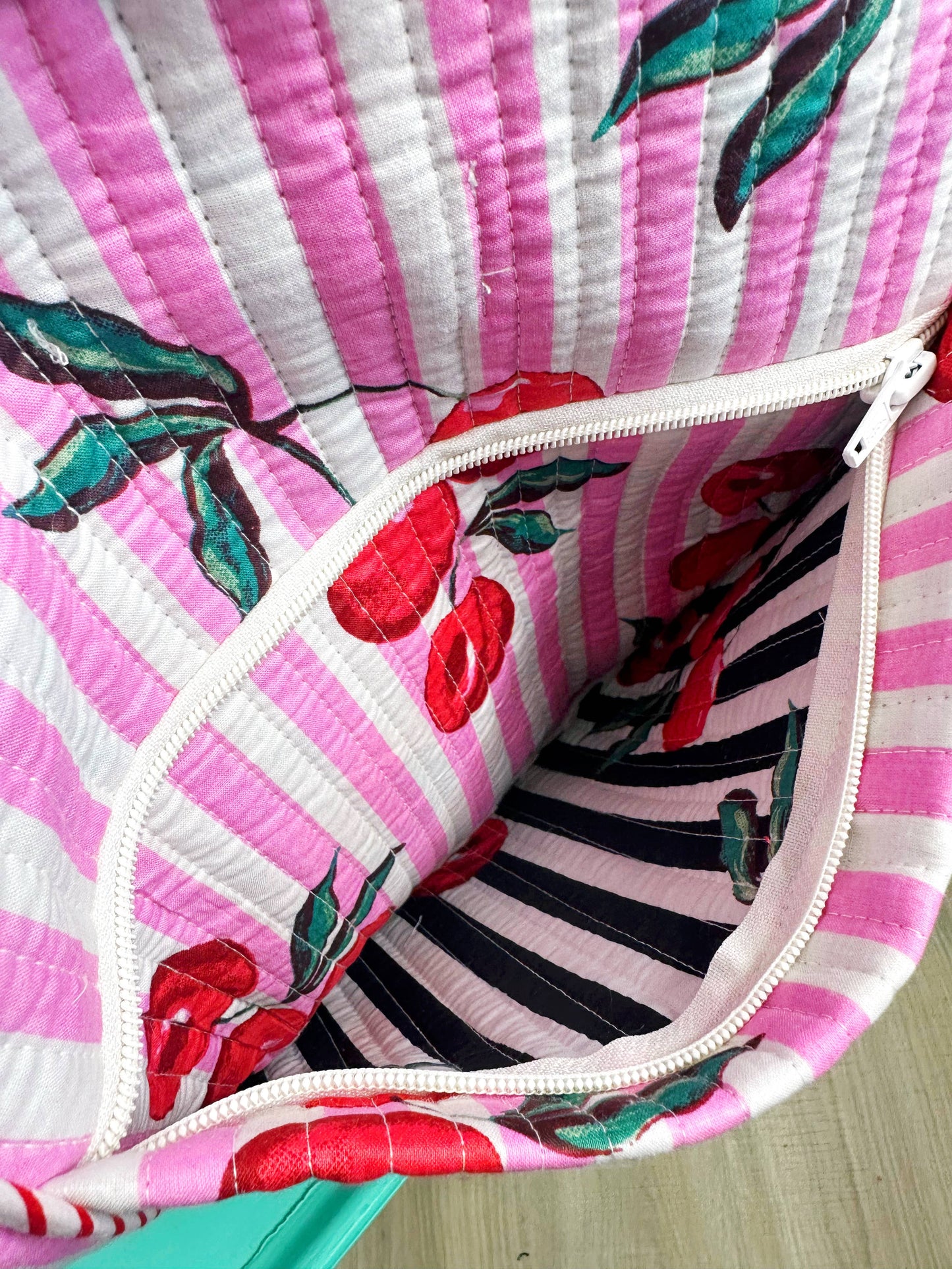 Cherry Quilted Weekender Duffle Bag