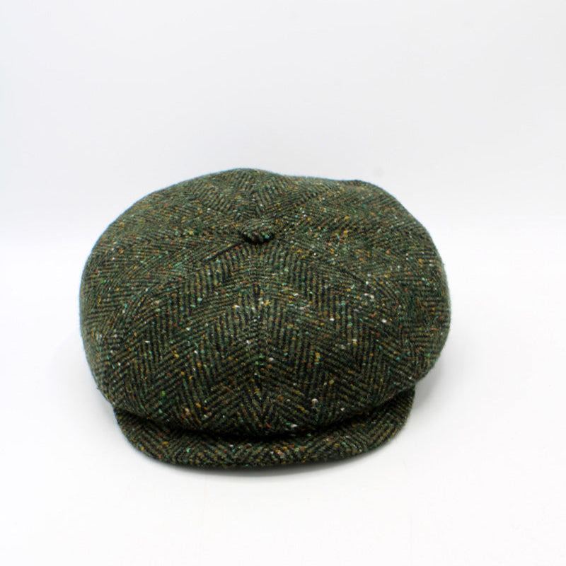 The Irish Green Herringbone Fleck Wool Newsboy Cap by Hologramme Paris