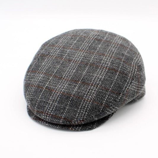 The Gray and Orange Herringbone Flat Cap by Hologramme Paris