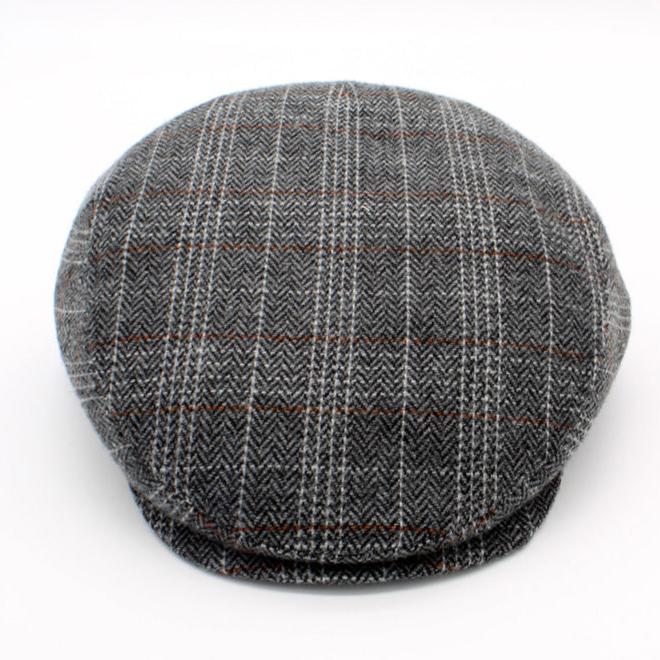 The Gray and Orange Herringbone Flat Cap by Hologramme Paris