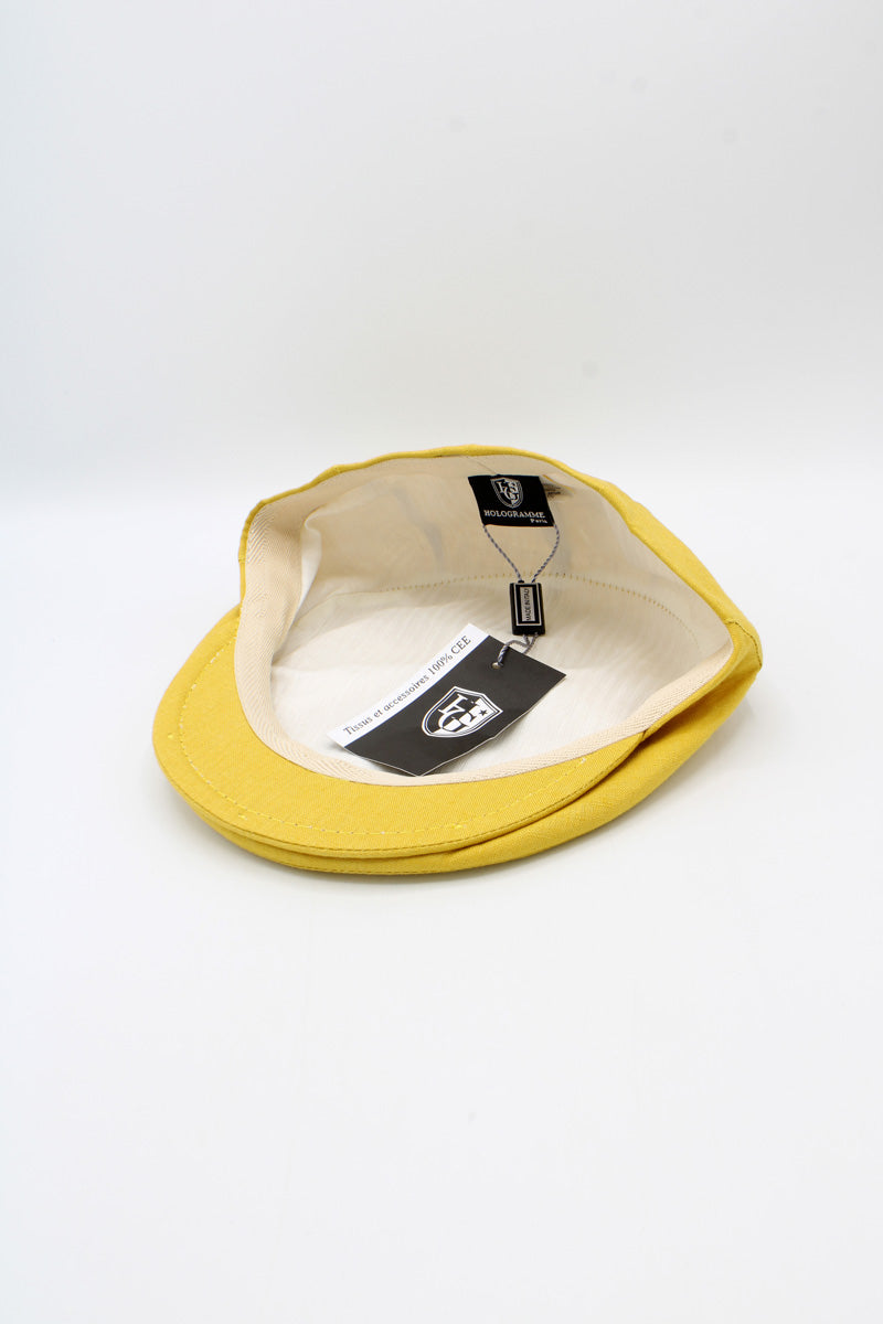 The Mustard Yellow Linen Flat Cap by Hologramme Paris