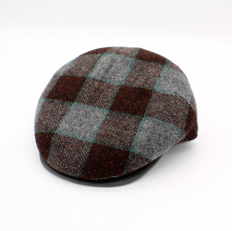 The "Ice Plaid" - Burgundy Lana Wool Pub Cap by Hologramme Paris