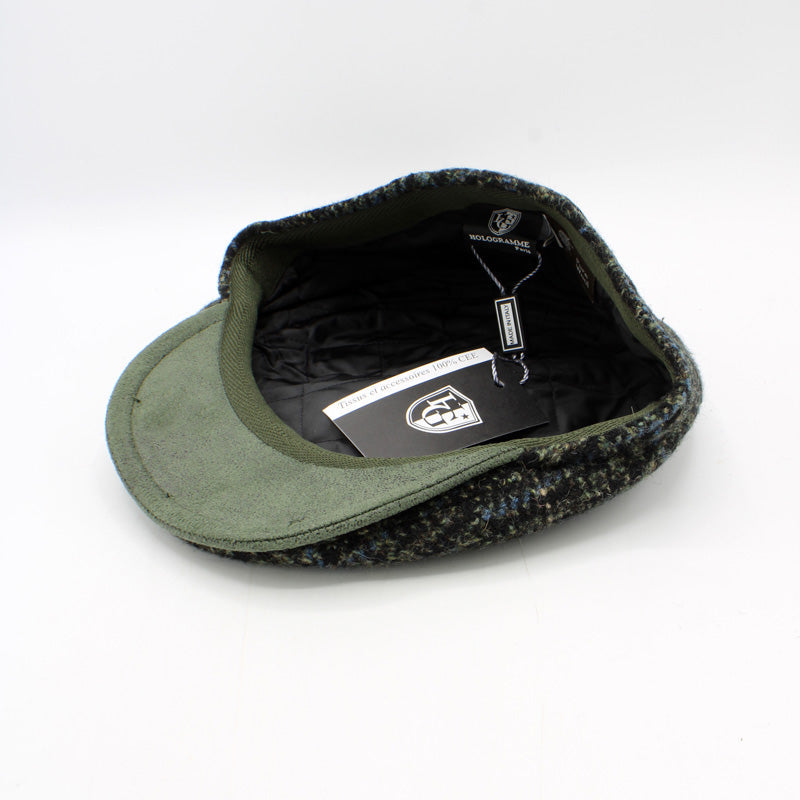 The "Emerald Plaid" - Lana Wool Flat Cap by Hologramme Paris