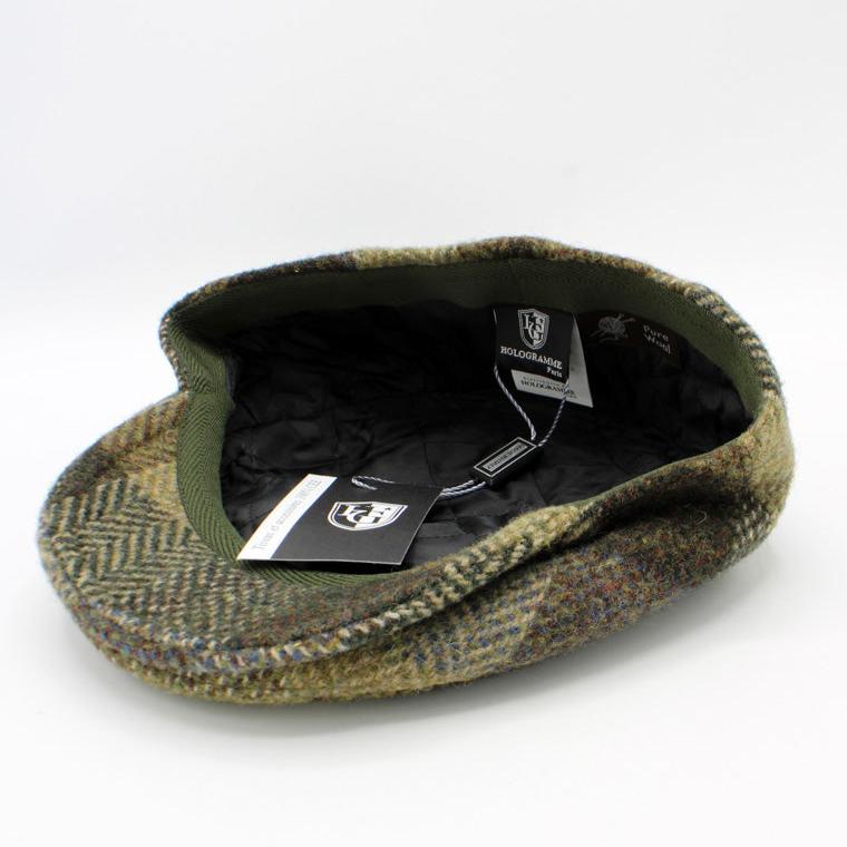 The "Olive Fall Plaid" - Checked Herringbone  Lana Wool Flat Cap by Hologramme Paris