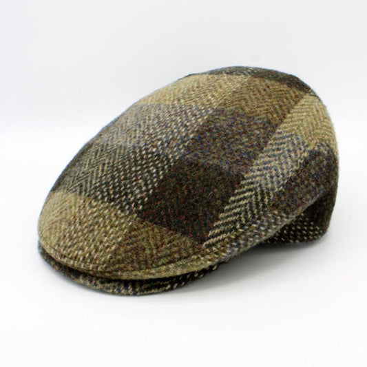 The "Olive Fall Plaid" - Checked Herringbone  Lana Wool Flat Cap by Hologramme Paris