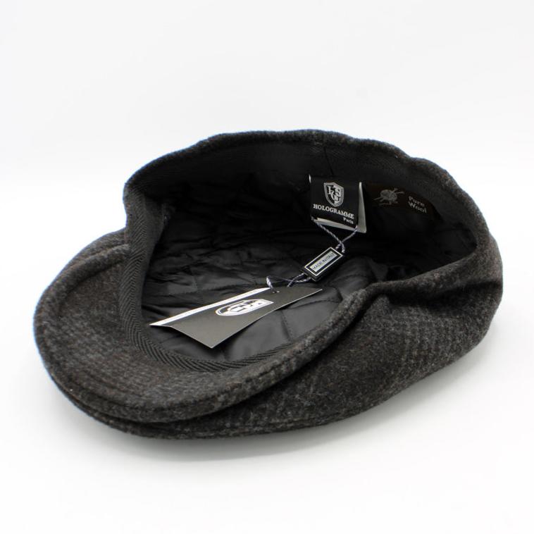 The "Shadow Plaid" - Black and Gray Lana Wool Pub Cap by Hologramme Paris