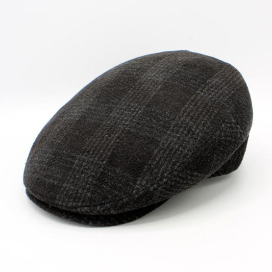 The "Shadow Plaid" - Black and Gray Lana Wool Pub Cap by Hologramme Paris