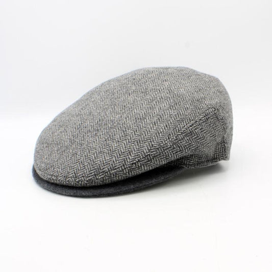 The Classic Gray Herringbone Wool Flat Cap by Hologramme Paris