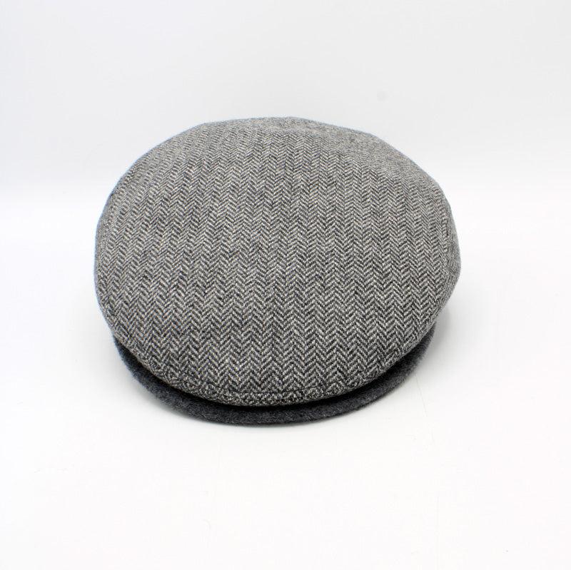 The Classic Gray Herringbone Wool Flat Cap by Hologramme Paris