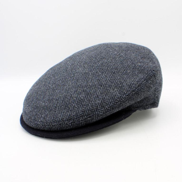 The Classic Blue Herringbone Wool Flat Cap by Hologramme Paris