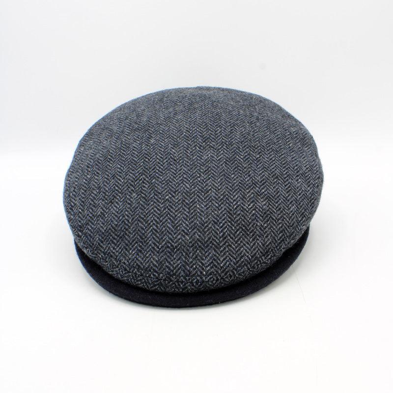 The Classic Blue Herringbone Wool Flat Cap by Hologramme Paris