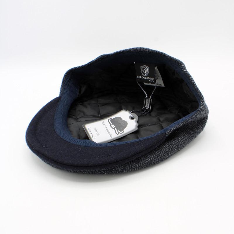 The Classic Blue Herringbone Wool Flat Cap by Hologramme Paris