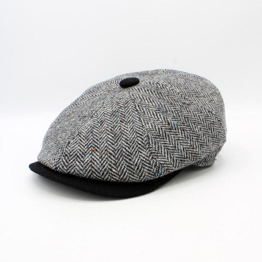 The "Garrison" - Medium Gray Herringbone Newsboy Cap by Hologramme Paris