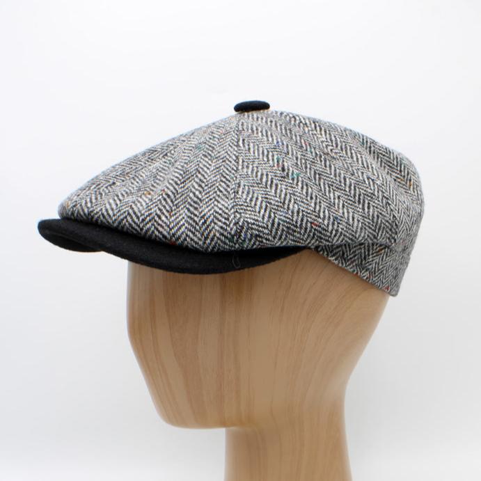 The "Garrison" - Medium Gray Herringbone Newsboy Cap by Hologramme Paris