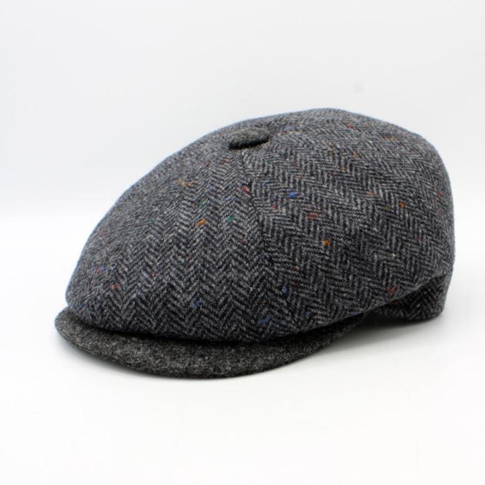 The "Garrison" - Dark Gray and Black Herringbone Newsboy Cap by Hologramme Paris