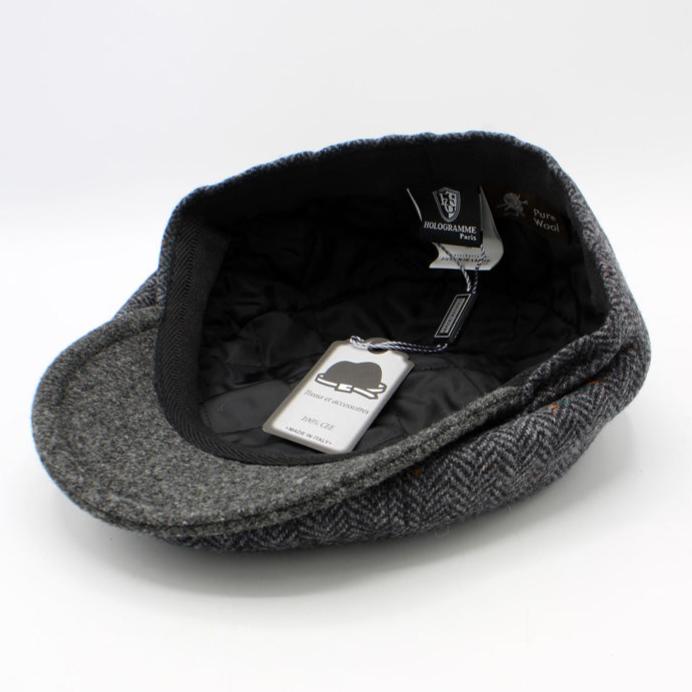 The "Garrison" - Dark Gray and Black Herringbone Newsboy Cap by Hologramme Paris