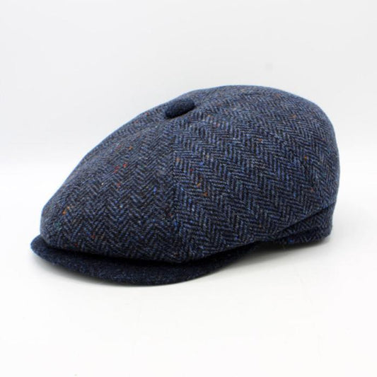 The "Garrison" - Navy Blue Herringbone Newsboy Cap by Hologramme Paris