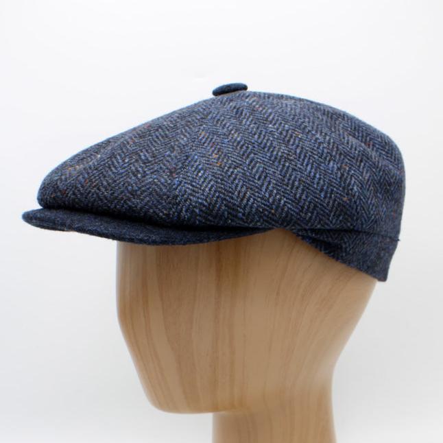 The "Garrison" - Navy Blue Herringbone Newsboy Cap by Hologramme Paris