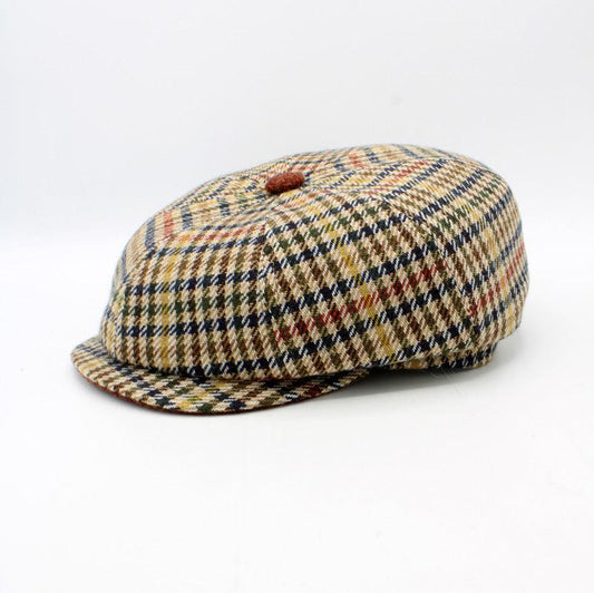 The "NewsHound" - Beige Plaid Cap by Hologramme Paris