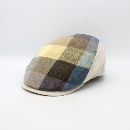 The Spring Herringbone Checks - Beige Italian Linen Cap by Hologramme Paris