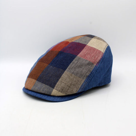 The Spring Herringbone Checks - Blue Italian Linen Cap by Hologramme Paris