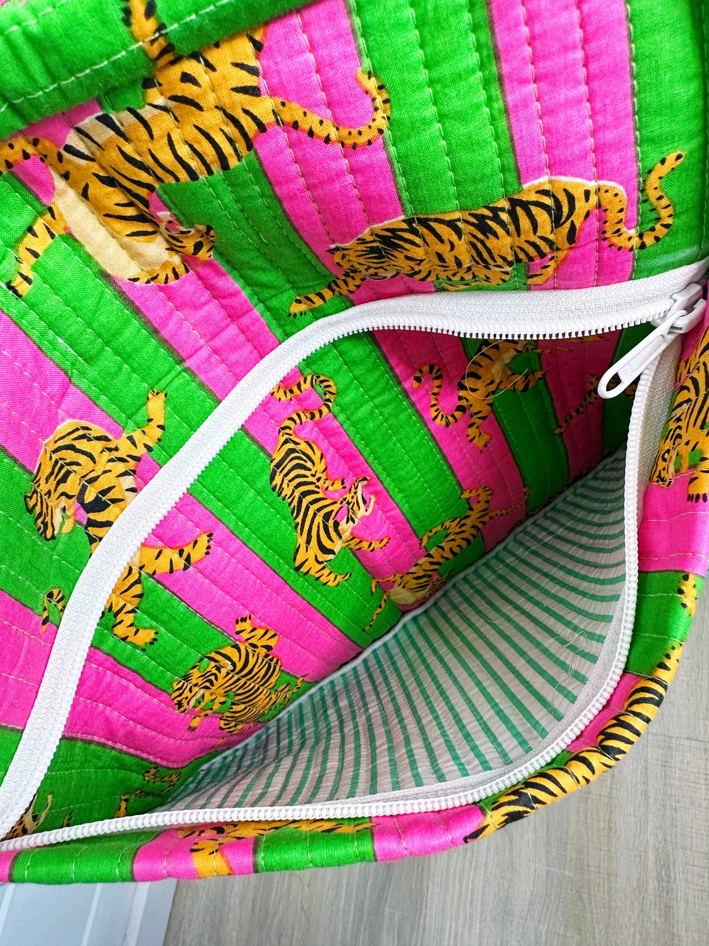 Pink & Green Handmade Quilted Tiger Print Duffle