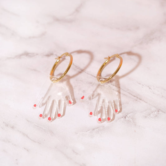 Hand Earrings - Acrylic and Gold Hoops
