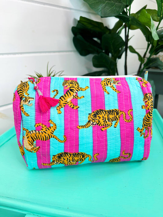 Quilted Tiger Print Makeup Bag