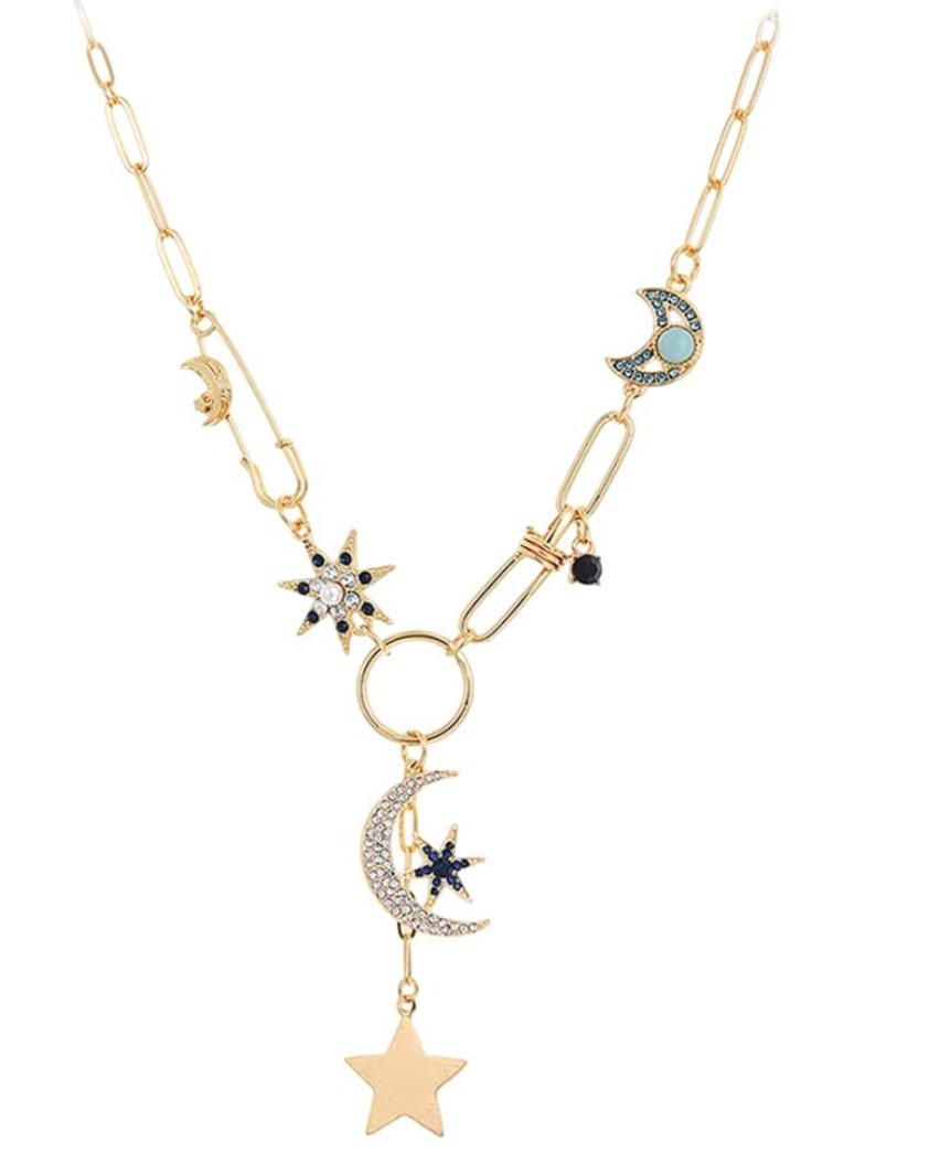 Celestial Coin Charm Hamsa Necklace