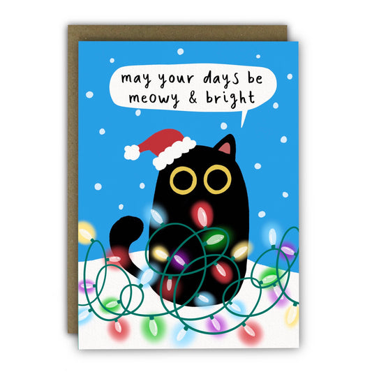 Funny Christmas Card - Meowy and Bright Cats and Tree Lights