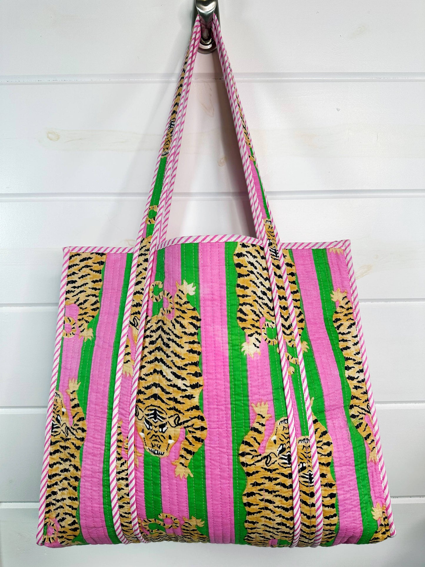 Quilted Tote Bag | Tiger Print Bag | Large Shopping Tote Bag