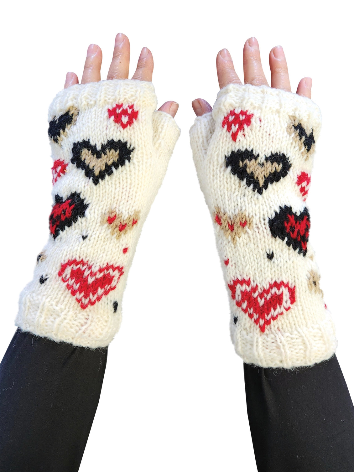 Handmade Knit Fingerless Gloves Hearts