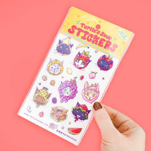 Fruit Hat Cats Vinyl Sticker Sheet