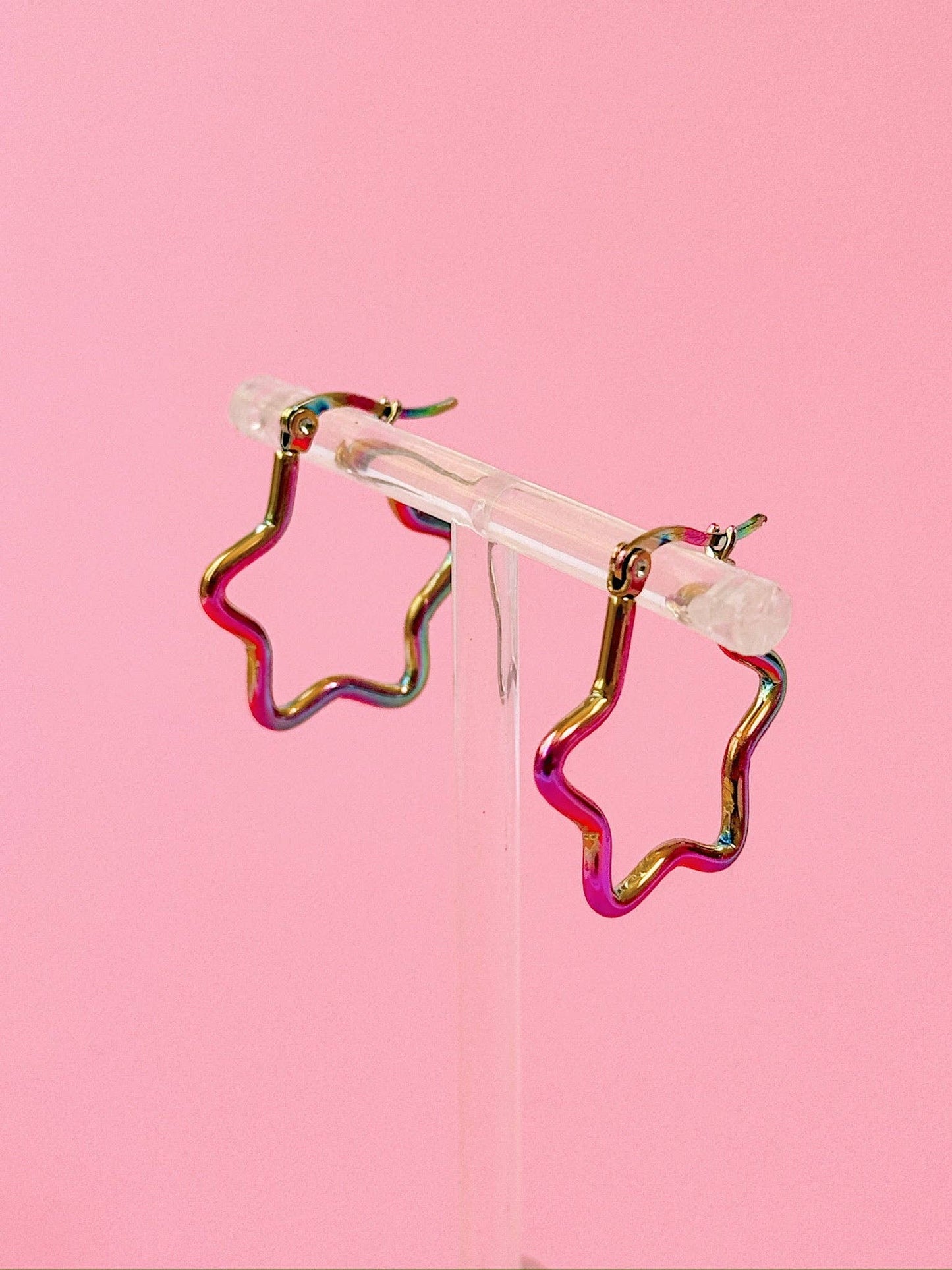 Y2K Iridescent Star Hoop Earrings