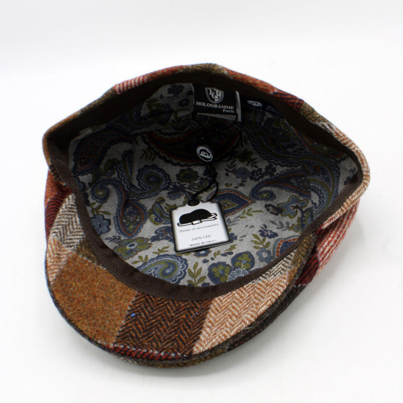 The Warm Herringcheck at FunkyBrims. Brown and Burgundy Herringbone Plaid by Hologramme Paris.