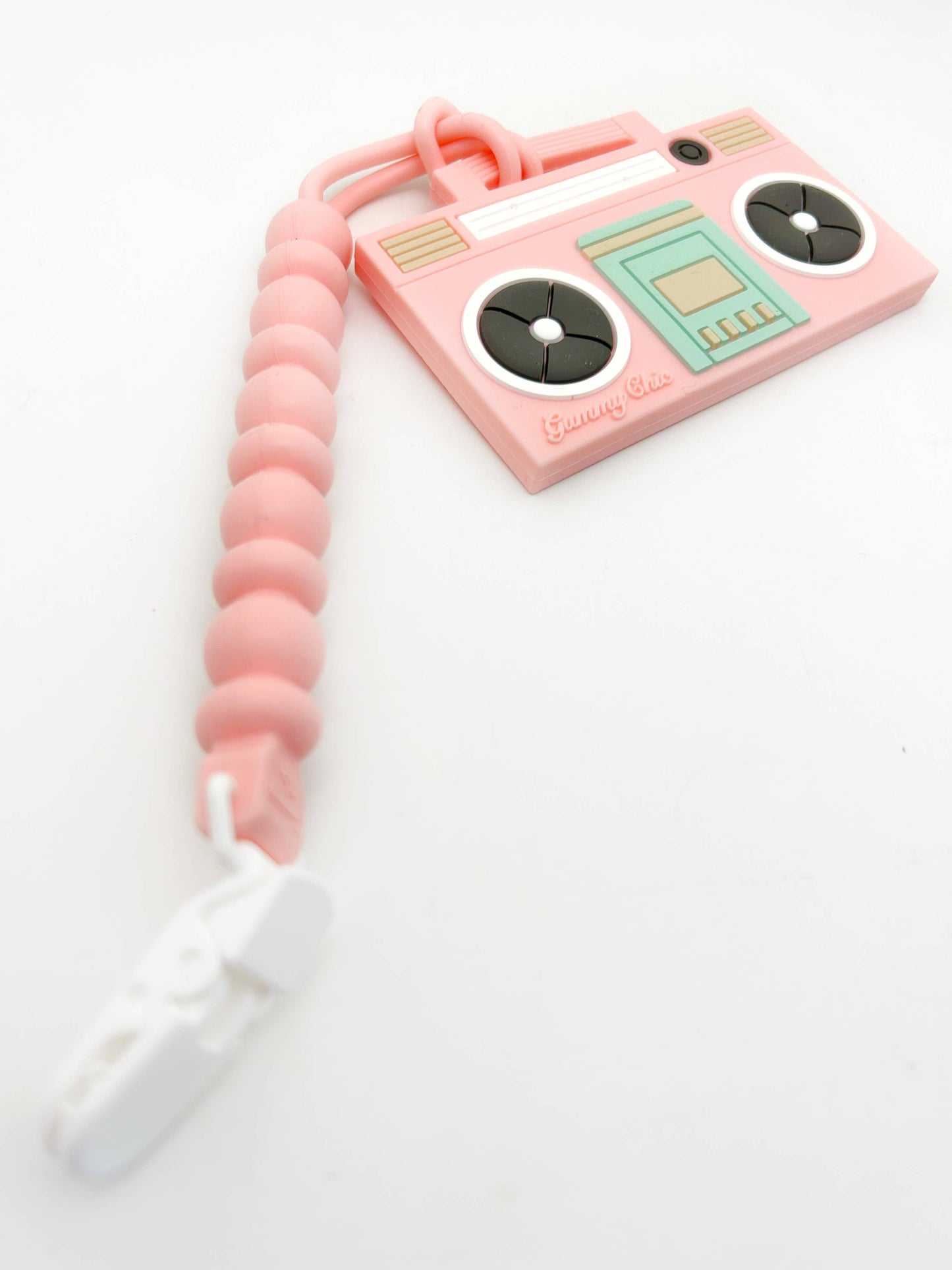 Silicone Boom Box Teether with Clip - Light Pink