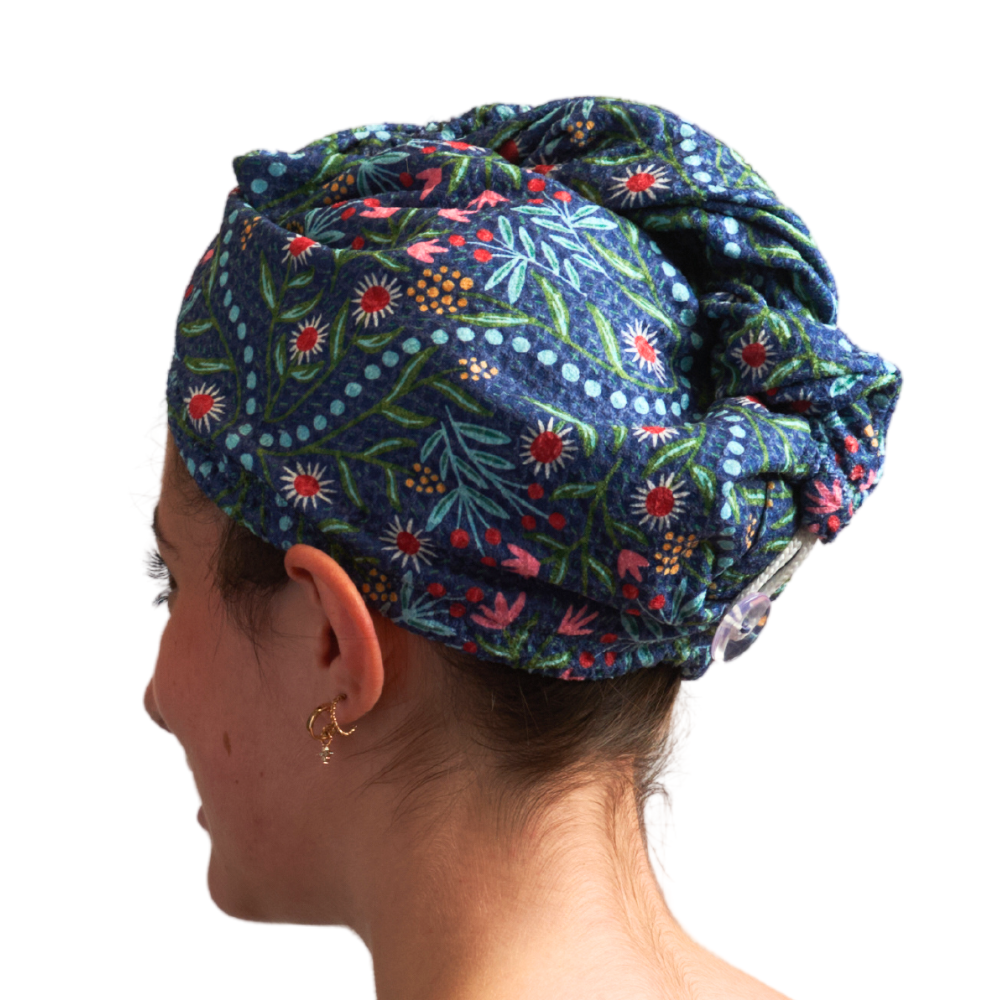 Navy Hair Towel Wrap Double Sided