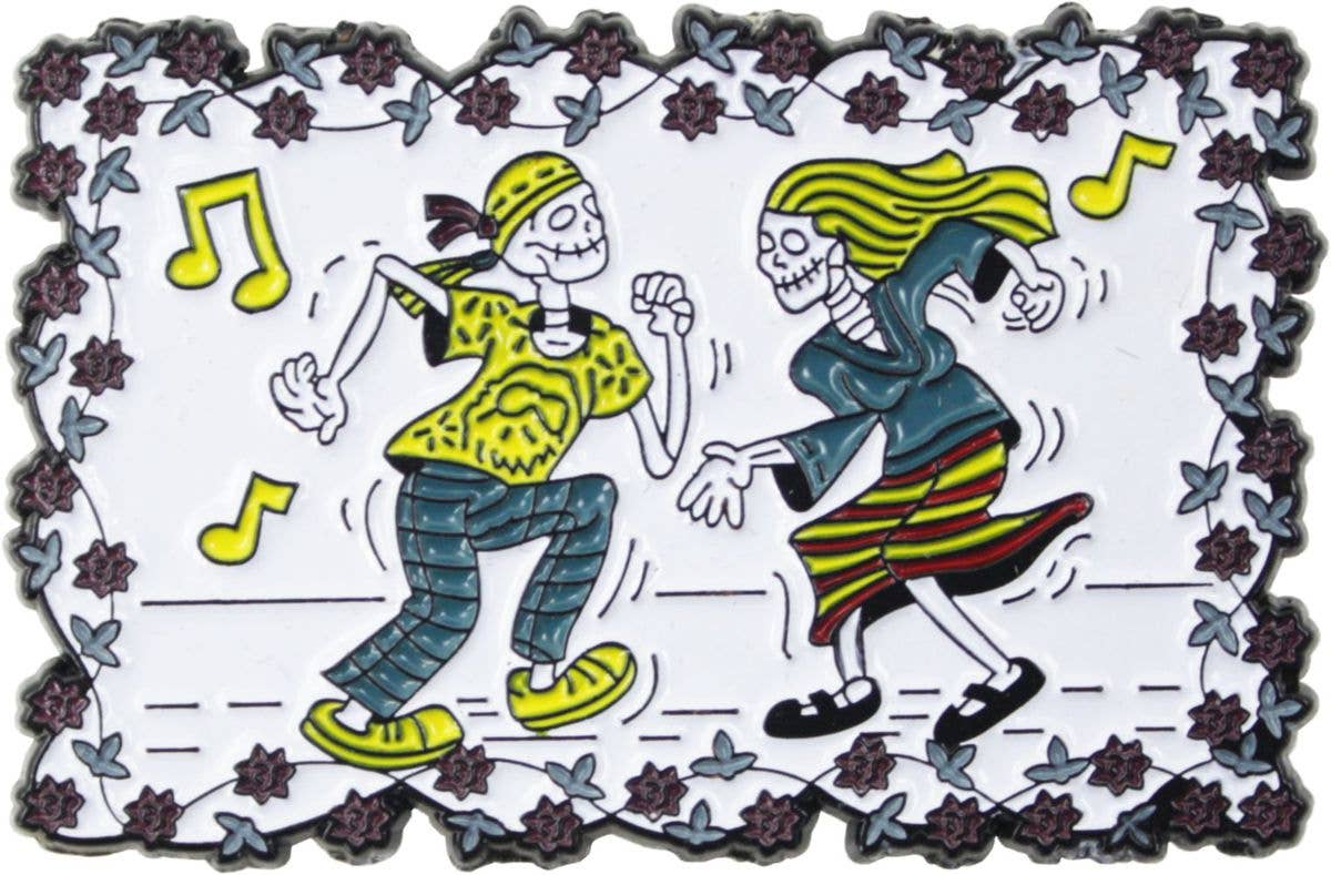 Enamel Pin - Two Hippie Dancing Skeletons