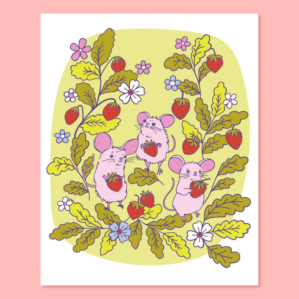 Strawberry Mice Print - 8 x 10