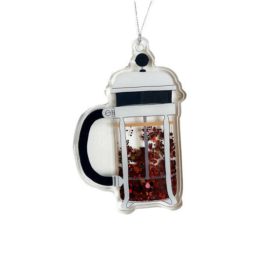French Press Coffee Glitter Sparkle Shaker Acrylic Keychain