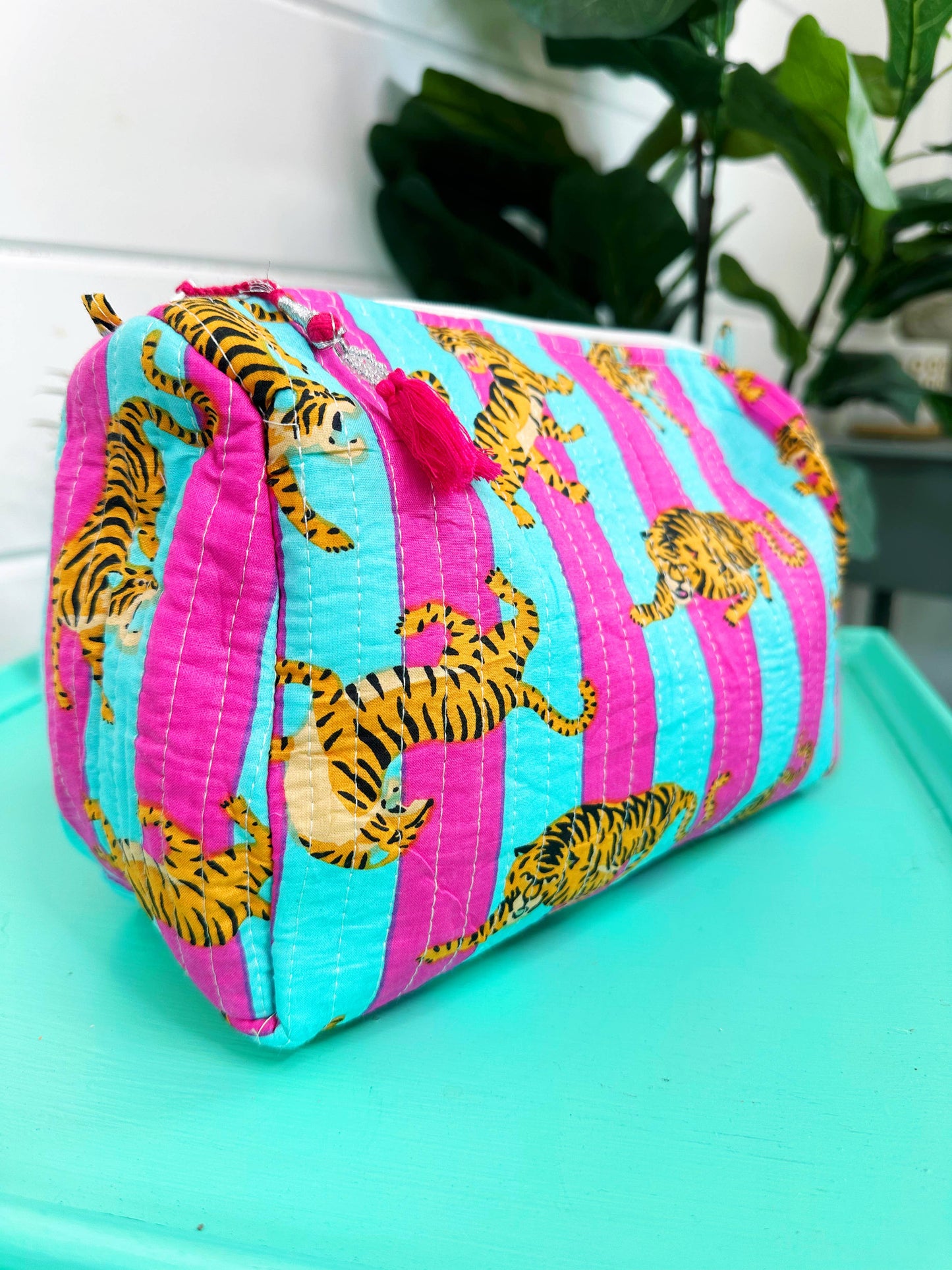 Quilted Tiger Print Makeup Bag