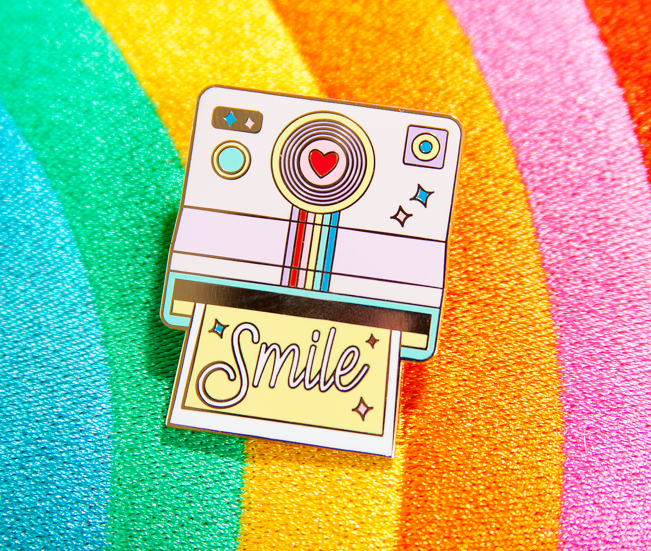 Rainbow Polaroid Camera Smile Enamel Pin